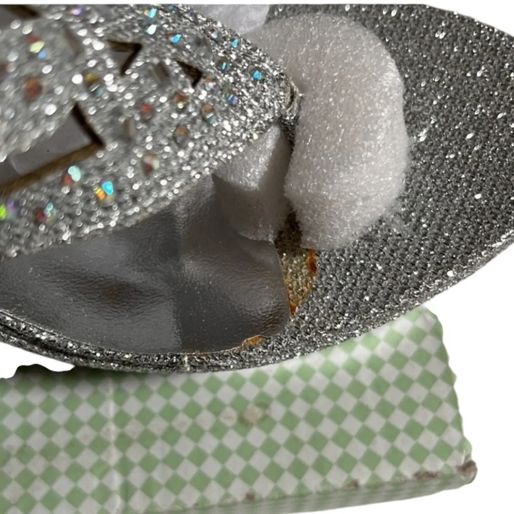 Celeste size 10 silver embellished sandal Extra sequins 3.5”wedge heel